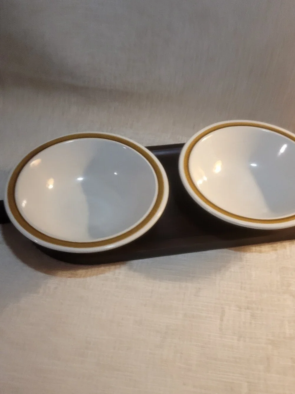 Pebble Stone Ironstone  Double Serving Bowls with Brown Rim - White and Gold